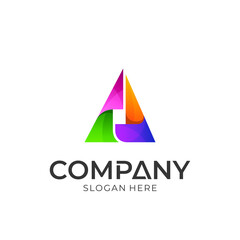 Initial Letter A Business Logo, Colorful Triangle Pyramid Logo Vector