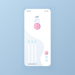 Settings smartphone interface vector template. Mobile app page white design layout. Options slider screen. Flat UI for application. Turn off button. Customize properties. Phone display