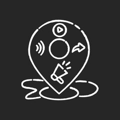 Local mass media chalk white icon on black background. Broadcast promotion. E commerce strategy. Seo service for company marketing plan. PR campaign. Isolated vector chalkboard illustration