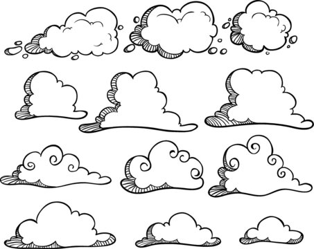 Fototapeta Set of various unique clouds on white background