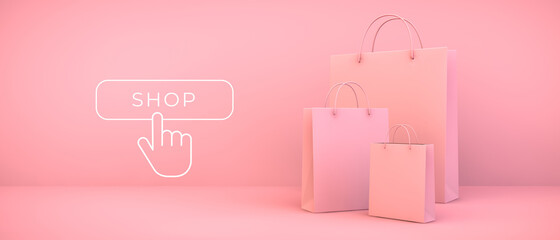 pink shopping bags and button - 355123783