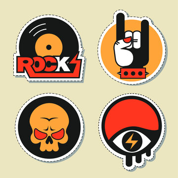  Set Of Rock And Roll Retro Vector Stickers