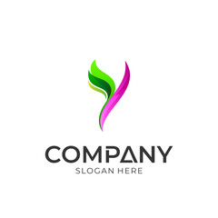 Logo vector of letter y with leaf. Simple style. Logo template ready for use.