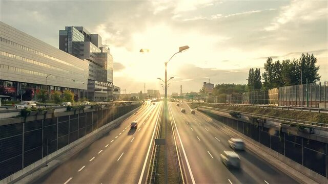 Sunset over the road