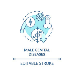 Male genital diseases concept icon. Mens reproductive system illnesses idea thin line illustration. Sexual dysfunction, infertility and STDs. Vector isolated outline RGB color drawing. Editable stroke