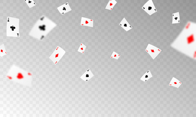 Playing card. Winning poker hand casino chips flying realistic tokens for gambling, cash for roulette or poker,