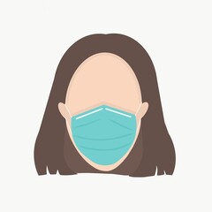 Illustration of a woman with mask, medical mask, surgical mask, woman wearing safety mask concept illustration
