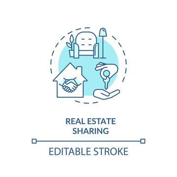 Real estate sharing turquoise concept icon. Communal coliving. Property rental. Apartment for sale. Cohousing idea thin line illustration. Vector isolated outline RGB color drawing. Editable stroke