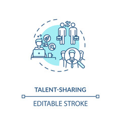 Fototapeta premium Sharing talent turquoise concept icon. Collaborative employee project. Cooperation in corporate work idea thin line illustration. Vector isolated outline RGB color drawing. Editable stroke