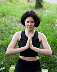 Girl meditation with yoga gesture  namaste