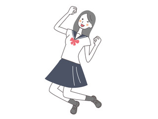 女性　学生　飛ぶ