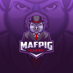 Pig Esport Mascot Logo Design. Illustration Of Pig Mafia Esport Logo Design