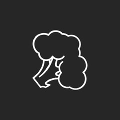 Broccoli chalk white icon on black background. Fresh vegetable. Whole vitamin veggie. Harvest product from grocery store. Raw vegetable for healthy eating. Isolated vector chalkboard illustration