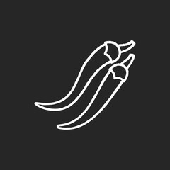 Chilli pepper chalk white icon on black background. Mexican food. Fresh vegetable to prepare hot sauce. Jalapeno for salsa. Whole veggie to make seasoning. Isolated vector chalkboard illustration