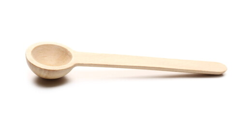 Small empty wooden spoon for cooking and eating isolated on white background