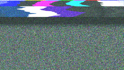 Glitch noise distortion of broken video image background, VHS effect, glitch digital color pixel noise. Stock footage abstract pixel background glitch texture. Color digital noise, corrupted signal