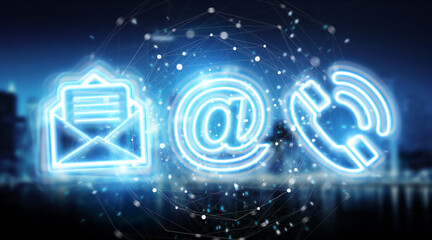 Digital contact blue holographic interface 3D rendering