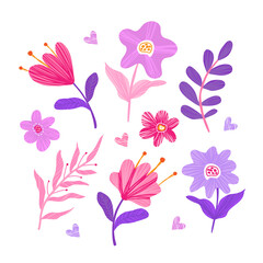 Vector doodle floral elements. Decorative flowers and branches for the design of cards and posters.