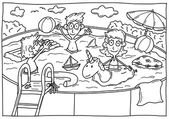 Ausmalbild Garten Pool