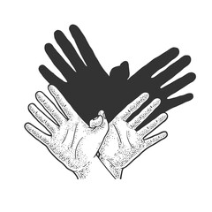 Eagle bird shadow by hands sketch engraving vector illustration. T-shirt apparel print design. Scratch board imitation. Black and white hand drawn image.