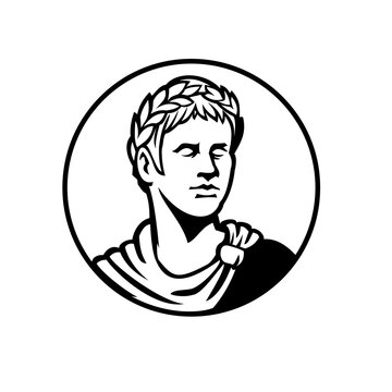 Ancient Roman Emperor Looking Side Circle Mascot Black and White