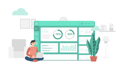 website dashboard application report with modern flat style and minimalist green color theme