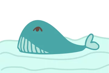 Rolgordijnen Hand drawing pretty blue whale in the ocean design. Vector illustration design for fashion fabrics, textile graphics, prints. Black stroke isolated on white © Анастасия Красавина