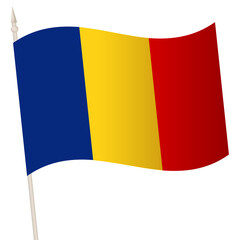 Vector Waving flag on a flagpole. The national flag of Romania. Color symbol isolated on white.
