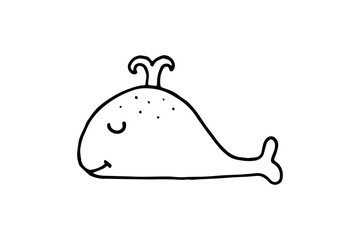 Hand drawing pretty whale coloring book design. Vector illustration design for fashion fabrics, textile graphics, prints. Black stroke isolated on white