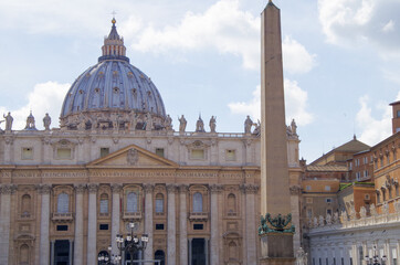 Sistine Chapel and St. Peter´s Square with old historic buildings and columns in Rome, Italy