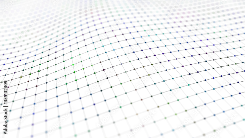 Poster abstract dynamic wave of points and lines. perspective grid. big data. network of particles. digital
