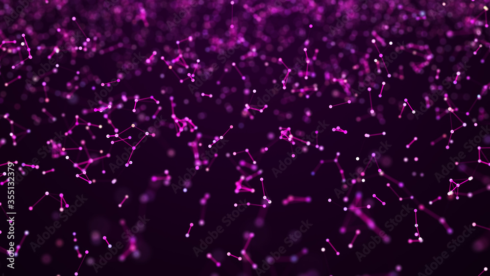 Poster digital plexus of glowing lines and dots. abstract background. 3d rendering. network or connection. 