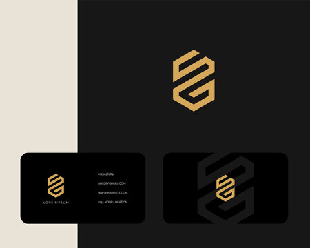 Letter S G logo design with business card vector template. creative minimal monochrome monogram symbol. Premium business logotype. Graphic alphabet symbol for corporate identity