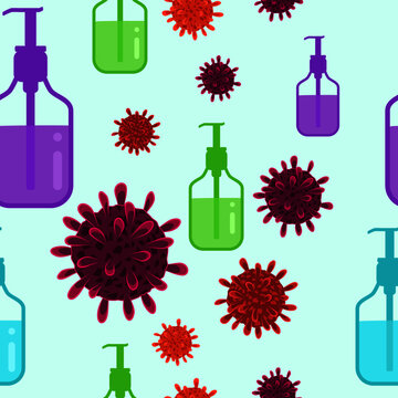 virus and hand sanityzer background pattern