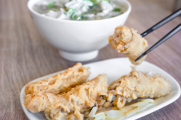 Fried shrimp roll - Taiwanese food cuisine in Tainan, Taiwan restaurant, close up, lifestyle.