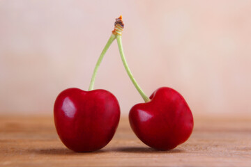 cherries on the wooden base