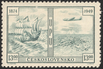 Postage stamps of the Czechoslovakia. Stamp printed in the Czechoslovakia. Stamp printed by...
