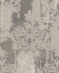 Luxury ornament on grunge background. Vintage Victorian texture. Gray color