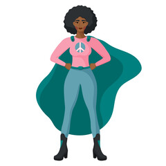Superhero woman character. Concept of racism, discrimination, feminism, freedom, independence, equality. Vector illustration.