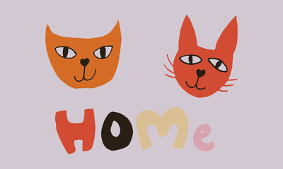 Hand drawn vector illustration of cat face. Cute funny domestic animal isolated. Simple childish drawing.