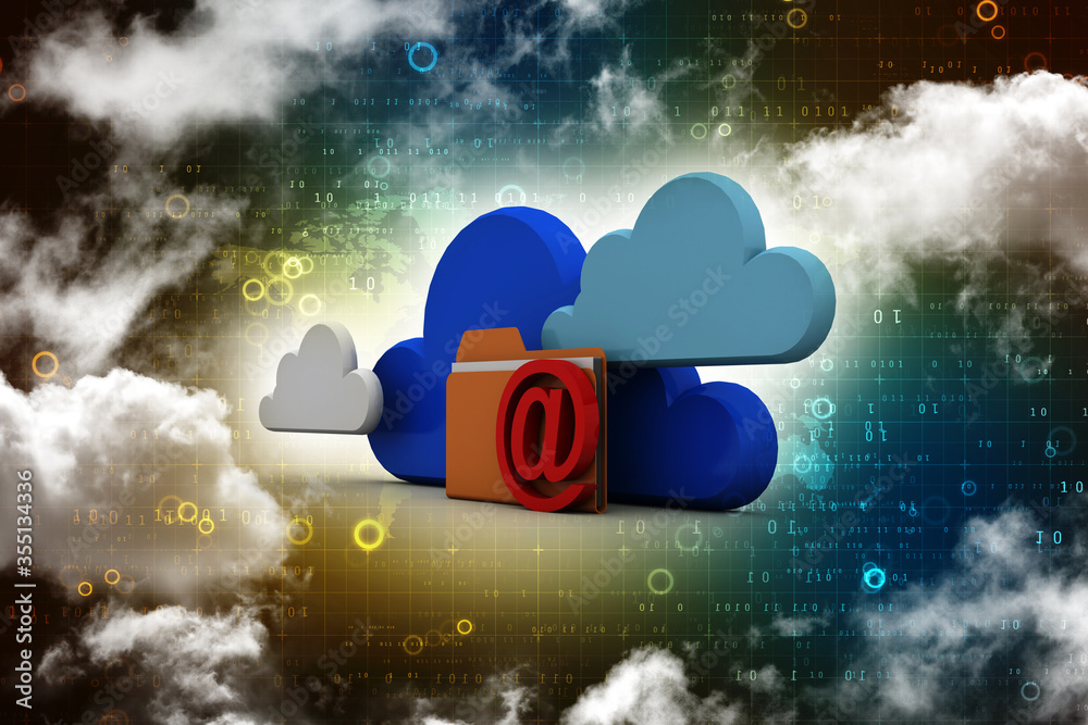 Poster 3d illustration of cloud folder network on abstract technology background. background filled with cl