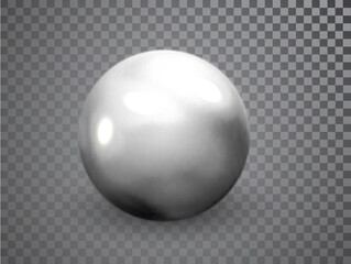 Silver, Chrome metal ball realistic isolated on transparent background. Spherical 3D orb with glares. Round shape, geometric simple, figure circle