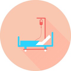 Hospital bed in circle with long shadows. Intensive care unit icon. Resuscitation, rehabilitation, hospital ward. Vector illustration can be used for topics like healthcare, medical care, medicine. 