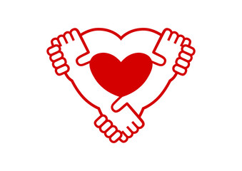 握手と世界地図 日本中心 ハート形 アイコン Wall Mural Osame