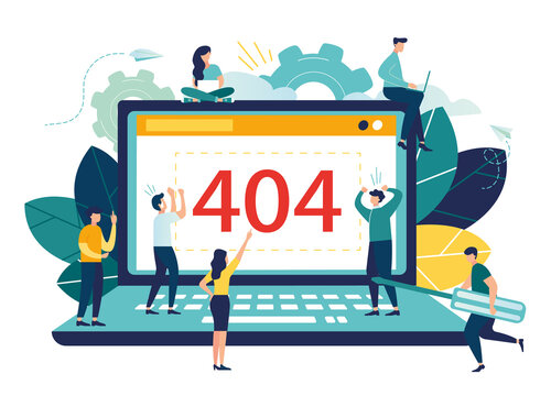 Business Concept Vector Illustration, Error 404, Disconnection From The Internet, Unavailable, Little People Are Angry