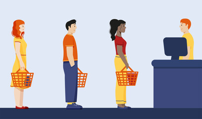 queue of people in the store at the checkout flat illustration