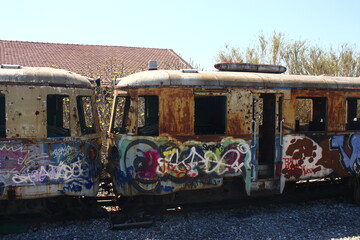 Old rusty abandoned locomotive train