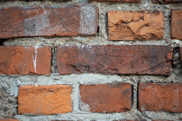 Old red brick wall with lots of character and individual texture.
