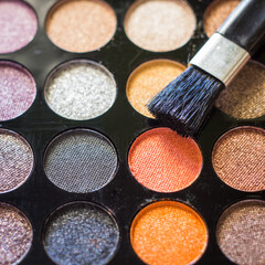A multicolored set of shadows and blush. Cosmetics for girls and women.