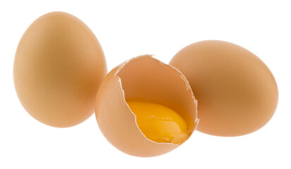 Chicken eggs isolated on a white background close-up.